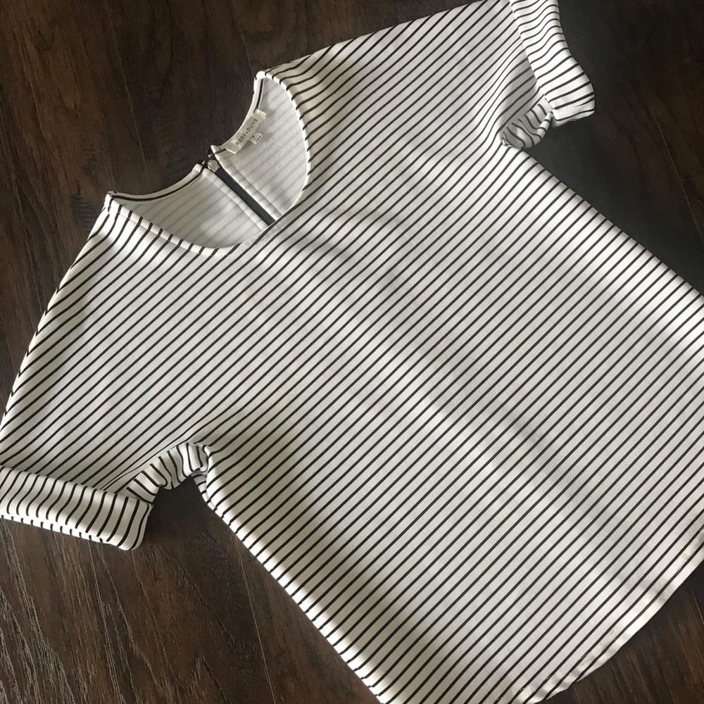 Rose + Olive Black and White Striped Top/Tunic